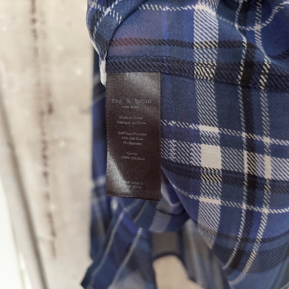 Rag & Bone Byron Chiffon Sheer Silk Blend Plaid Button Down Shirt - Picture 4 of 4